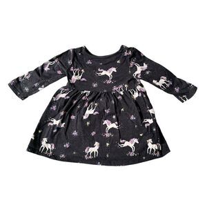 Baby/Toddler Long-sleeve Cotton Unicorn Print Play Dress, 12m